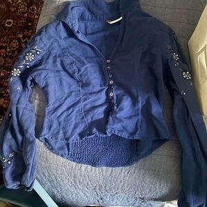 Free People Navy Blue Embroidered top